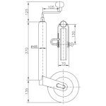 Roue jockey avec collier UNITRAILER 150 kg,48 mm, 505-730 mm