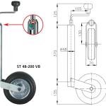Roue jockey avec collier WINTERHOFF ST48-200VB+KLE48, 150 kg, 48 mm, 505-725 mm