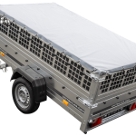 Remorque à un essieu 230x125 UNITRAILER GARDEN 230 KIPP avec côtés en filet, châssis H-0 et bâche grise